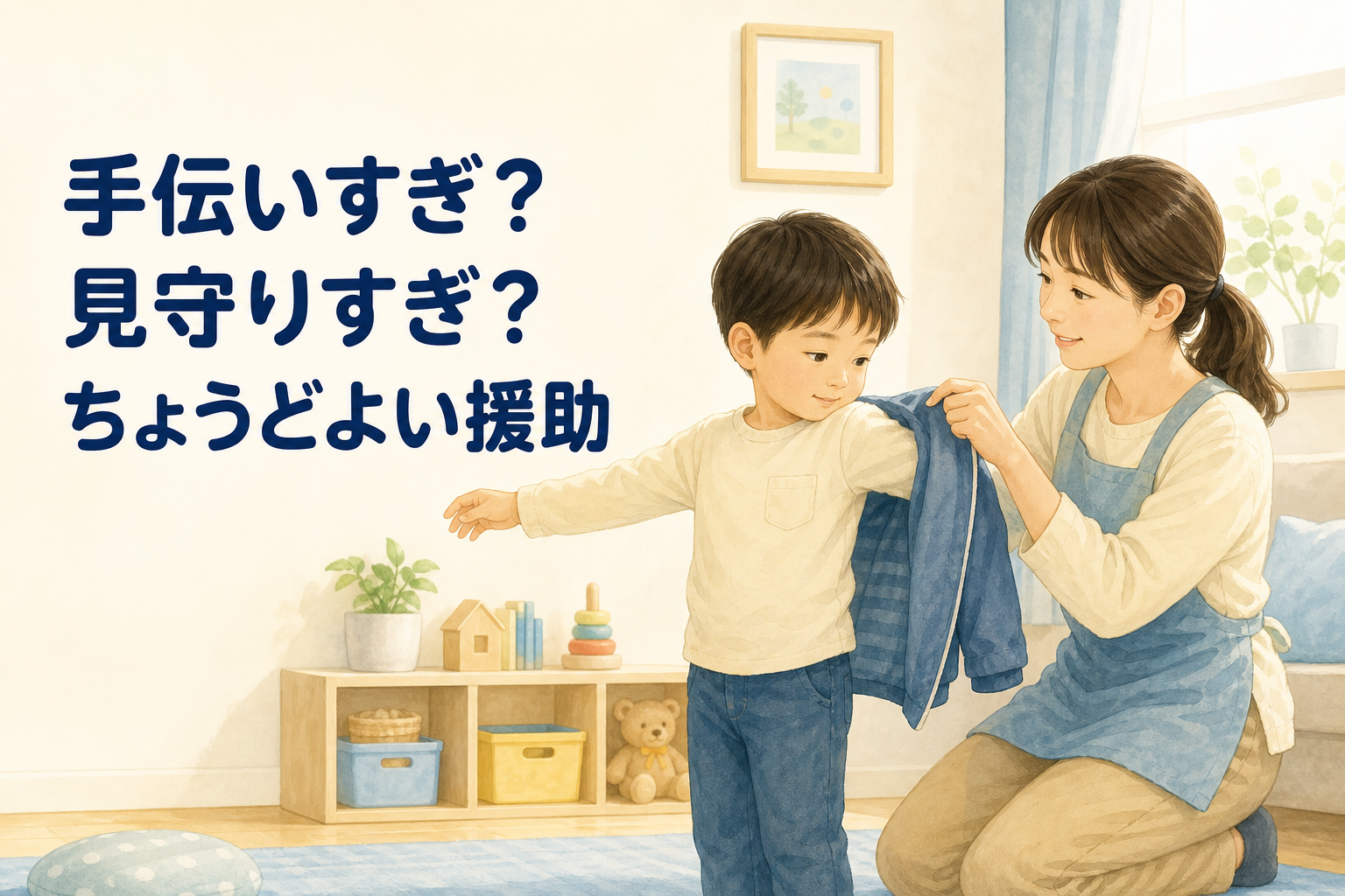 着替えをする子どもを必要な部分だけ手伝う保護者