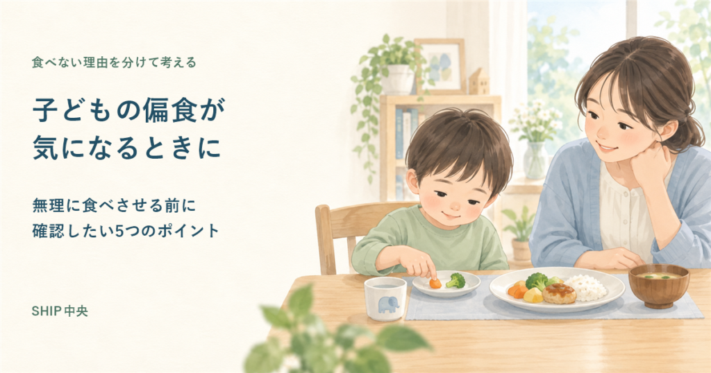 子どもの偏食について無理に食べさせる前に確認したいポイントを紹介する記事のアイキャッチ
